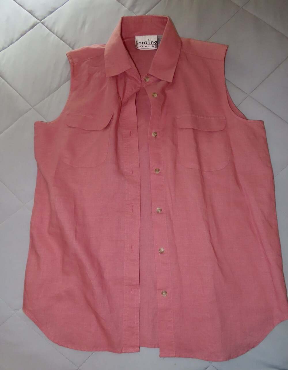 Carolina Colours Pink Sleeveless Linen Blend Button-Up Shirt Size M